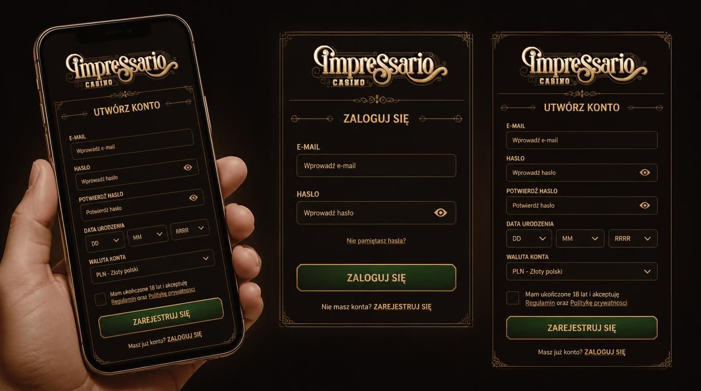 Formularz rejestracji na ekranie urządzenia mobilnego z logo Impressario
